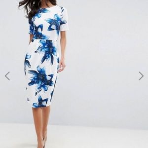 Wiggle Dress In Blue Floral